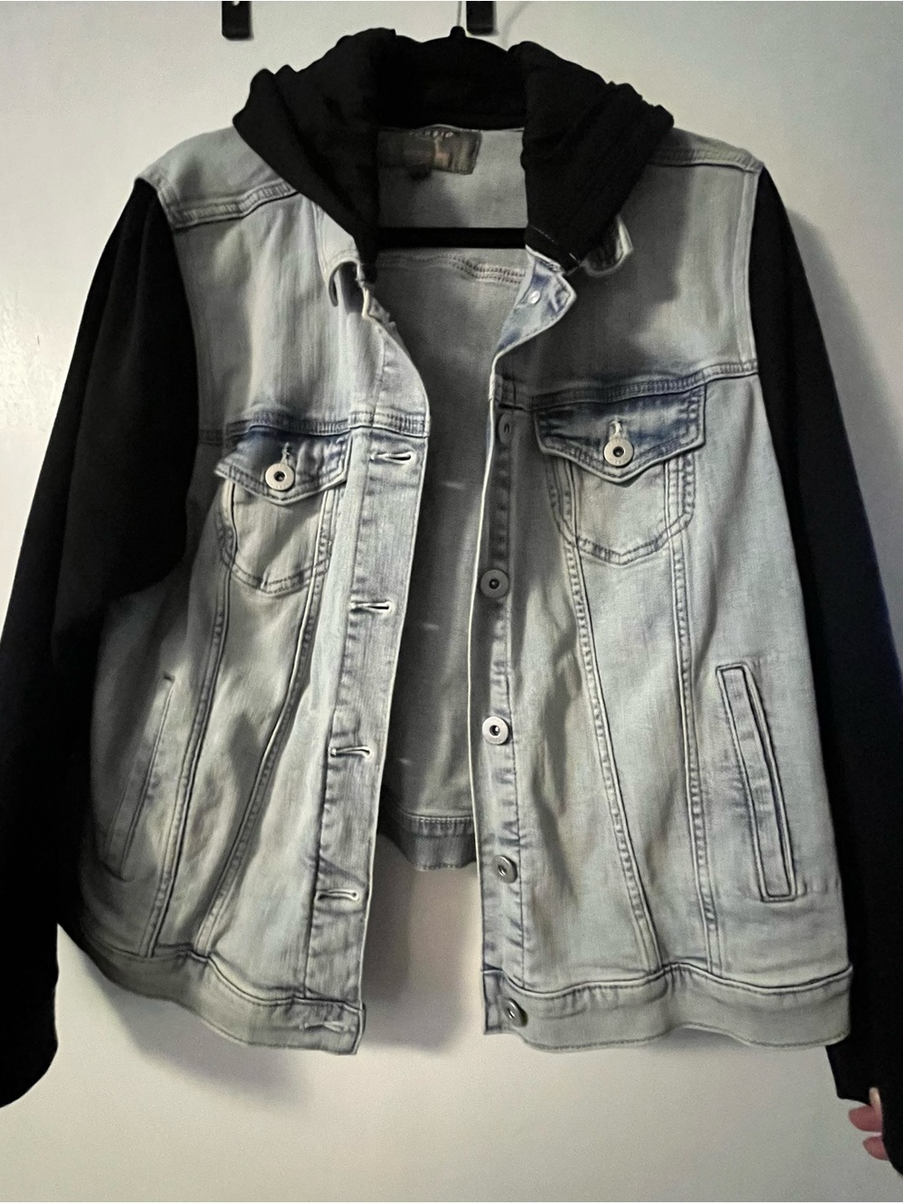 torrid Light Blue Denim Jacket with Black Hoodie Lining